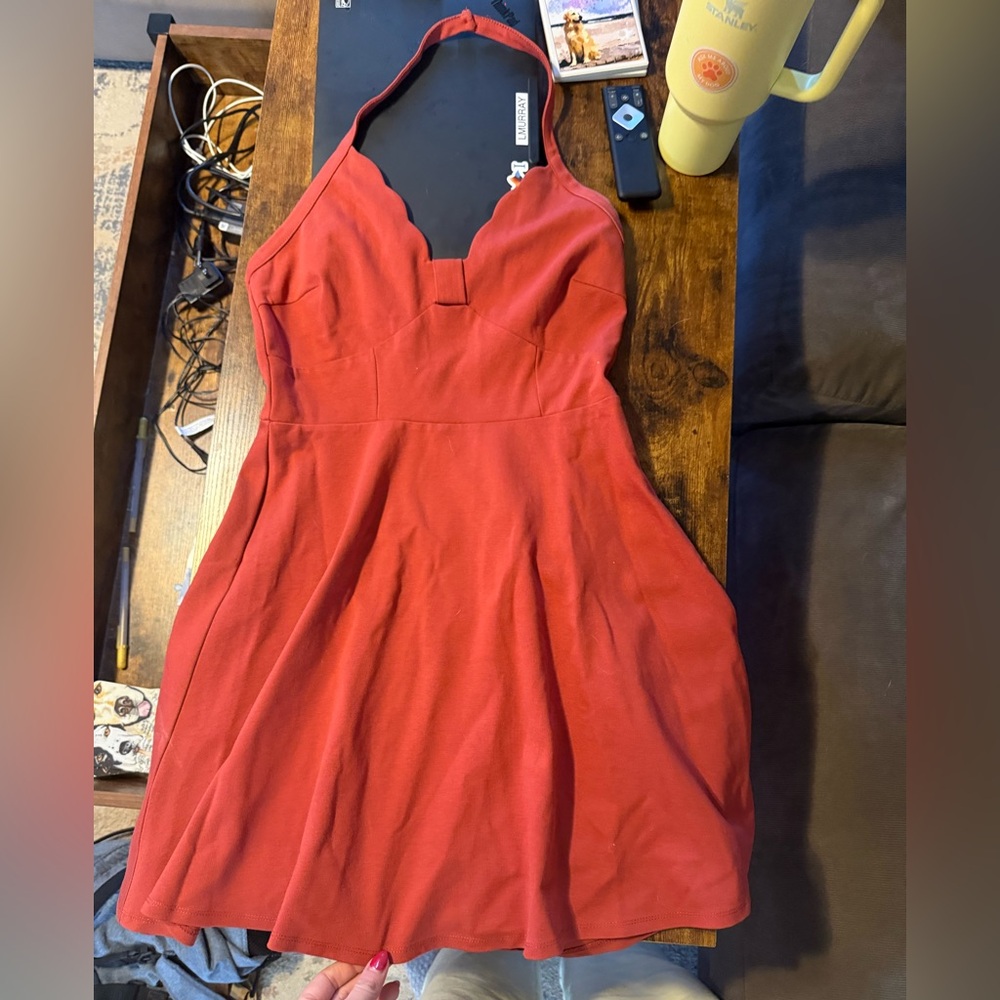 Off-Red Halter Mini Dress - Picture 2 of 4